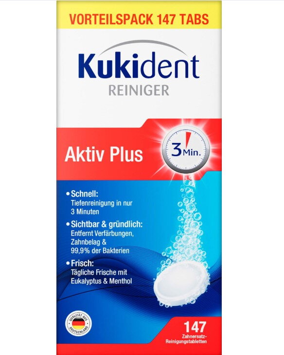 Kukident Čisticí tablety na zubní protézy Active Plus, 147 ks